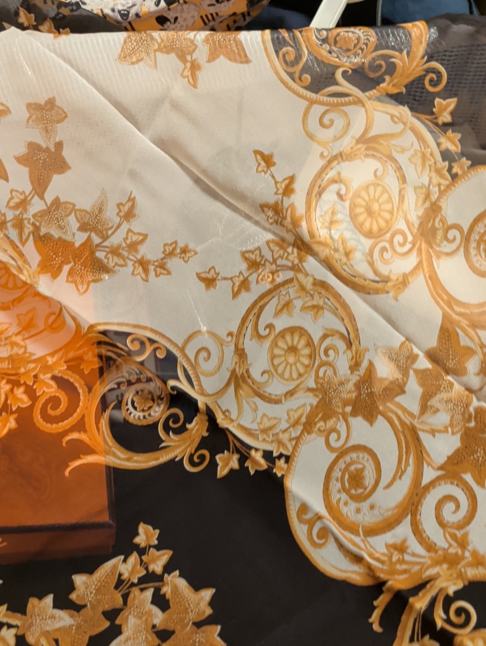Versace Black, Gold & Cream Baroque Silk Scarf